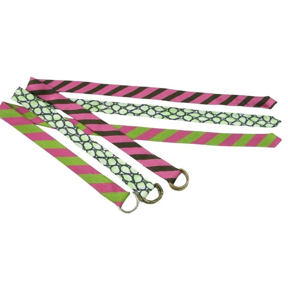 J CREW Size S/M 100% Silk & Cotton Belts Leaf Green Pink Stripes Lot of 3